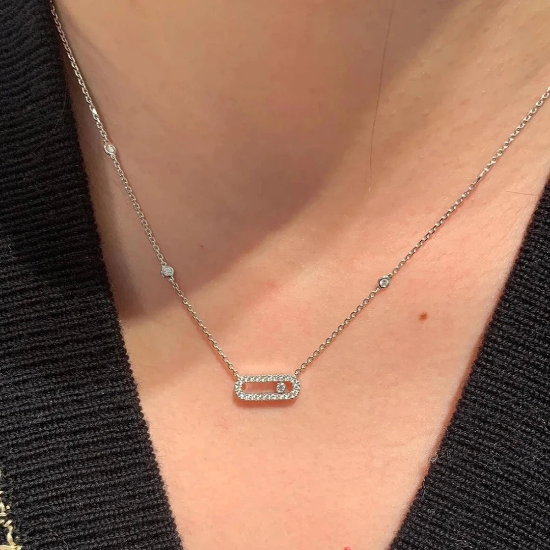 925 Sterling Silver Classic Mobile Three Diamond Necklace