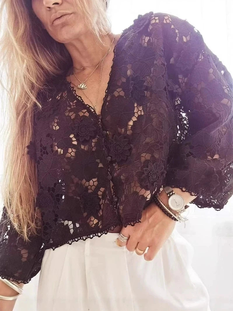 Summer Hollow Out Lace Loose Blouse