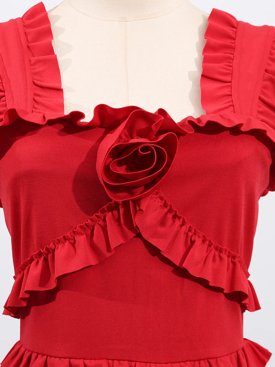 Square Collar Fungus Edge Fishtail Dress