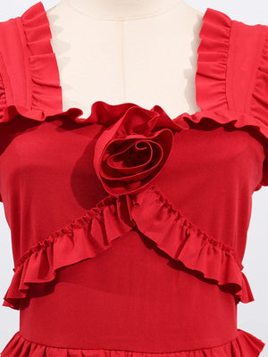 Square Collar Fungus Edge Fishtail Dress