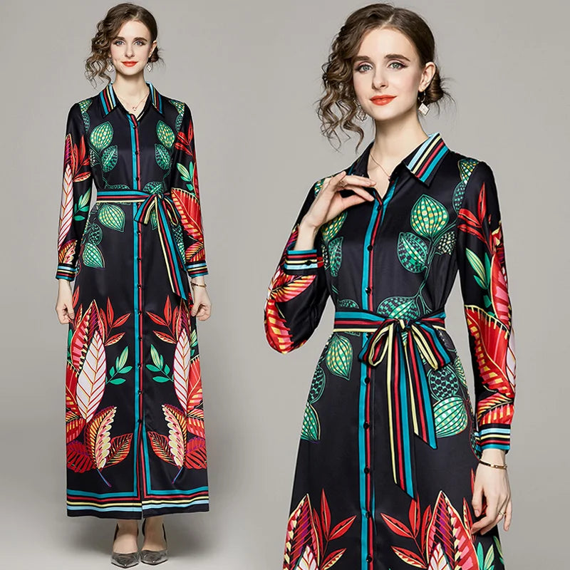 Fashion Floral Print Vintage Maxi Dress