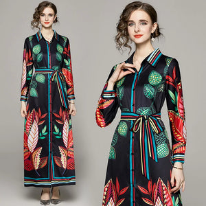 Fashion Floral Print Vintage Maxi Dress