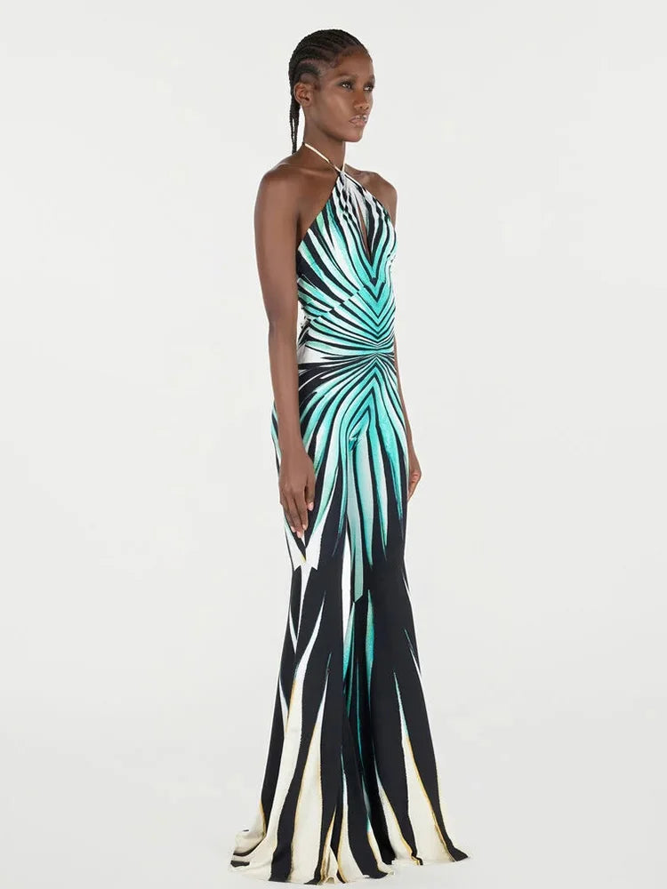 Halter Bandage Hollow Out Striped Skinny Flare Pants Rompers