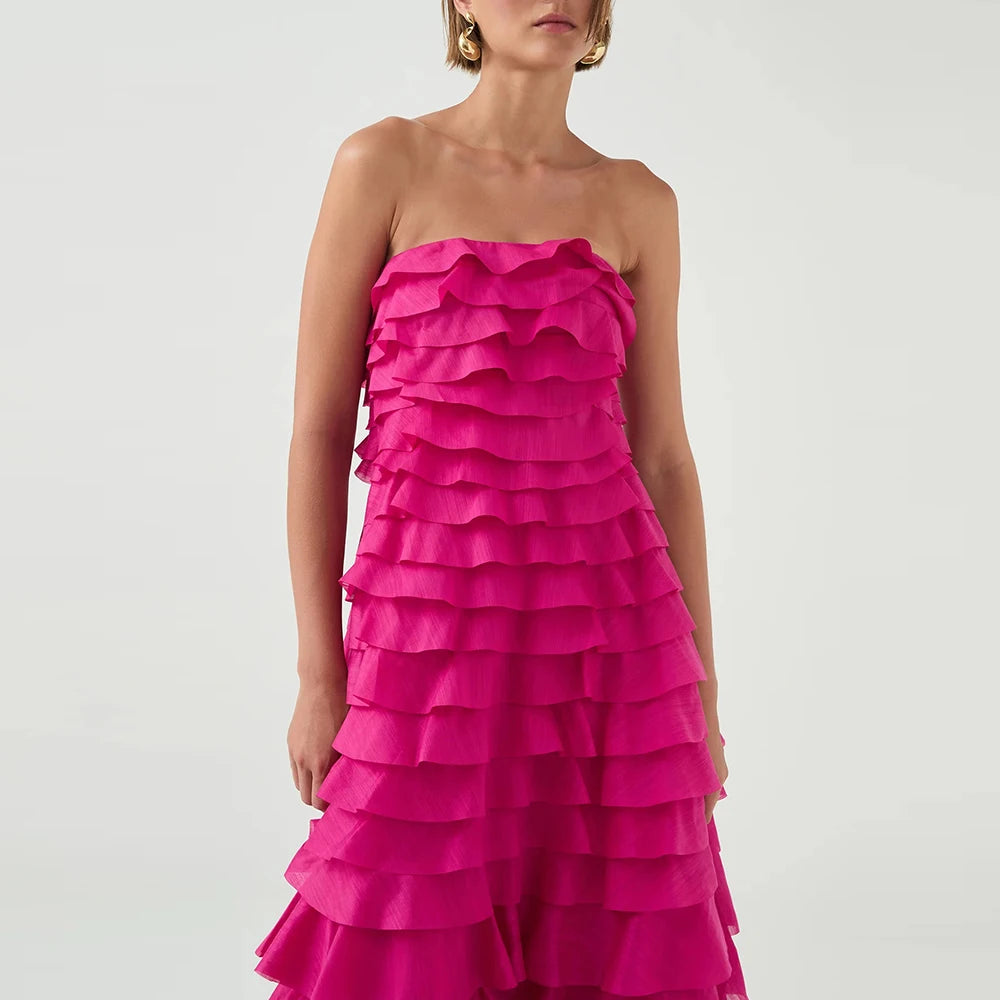 Patchwork Ruffles Fold Midi Dress