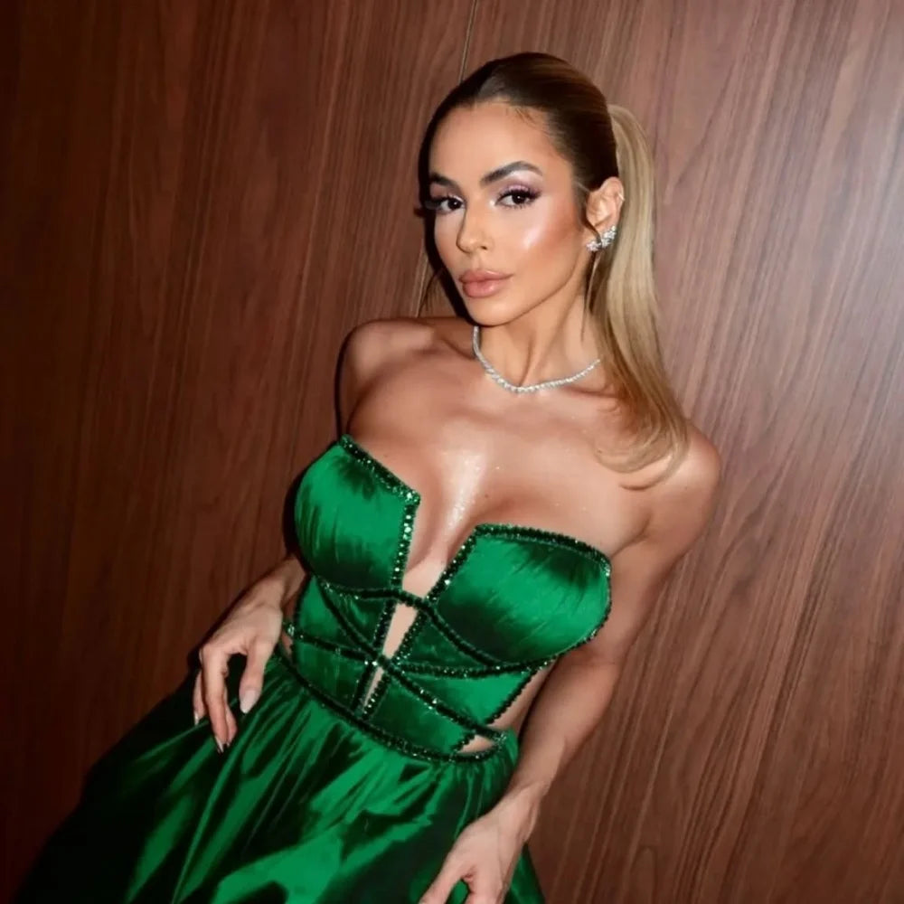 Customized Green Strapless Backless Sleeveless Robes de Soirée