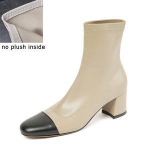 Flower Design Elastic Material + Genuine Leather Boots
