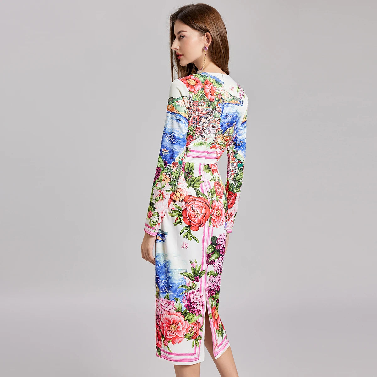 Brand Designer Floral Midi Pencil Dress