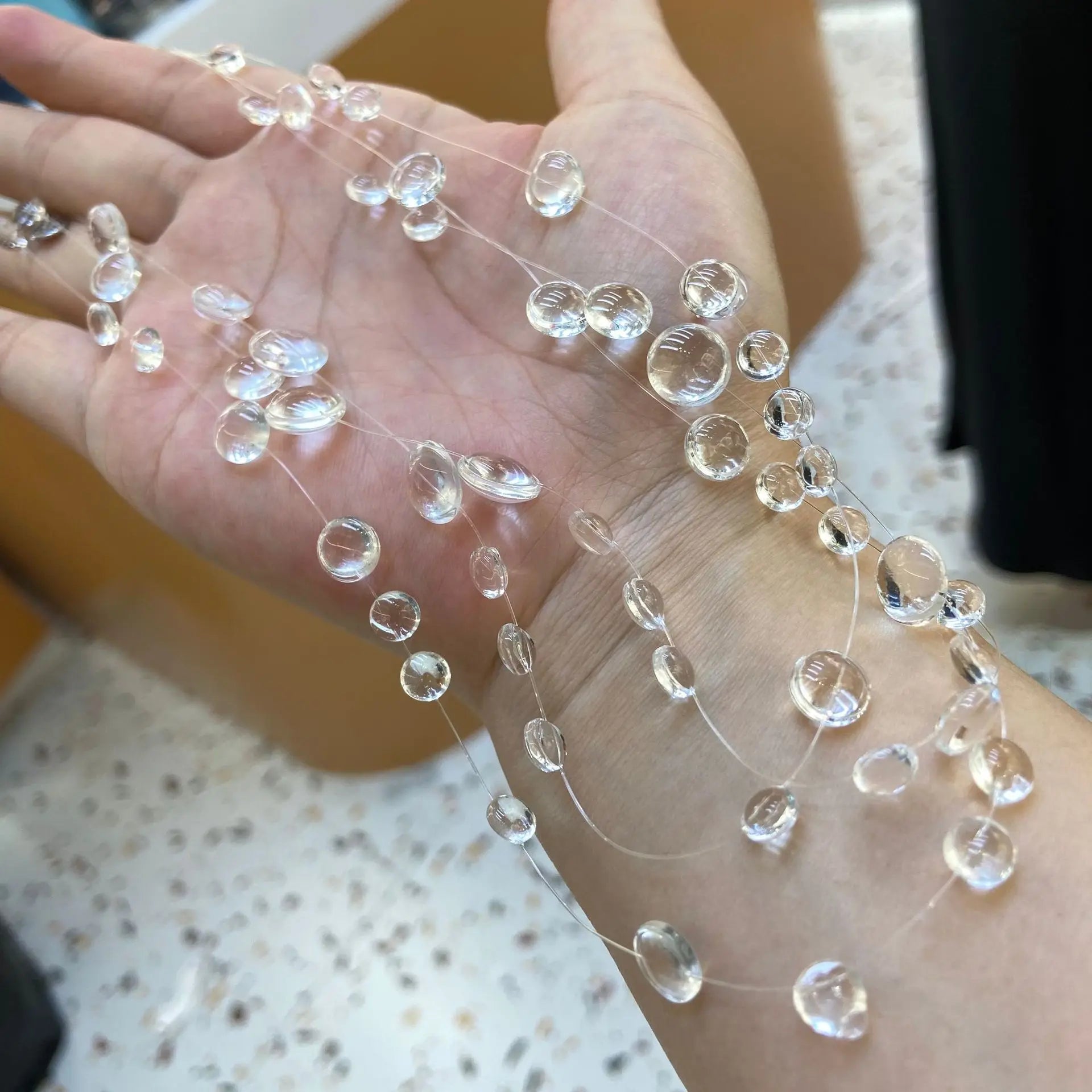 Clear Dewdrop Crystal Beaded Suspended Beads Necklace