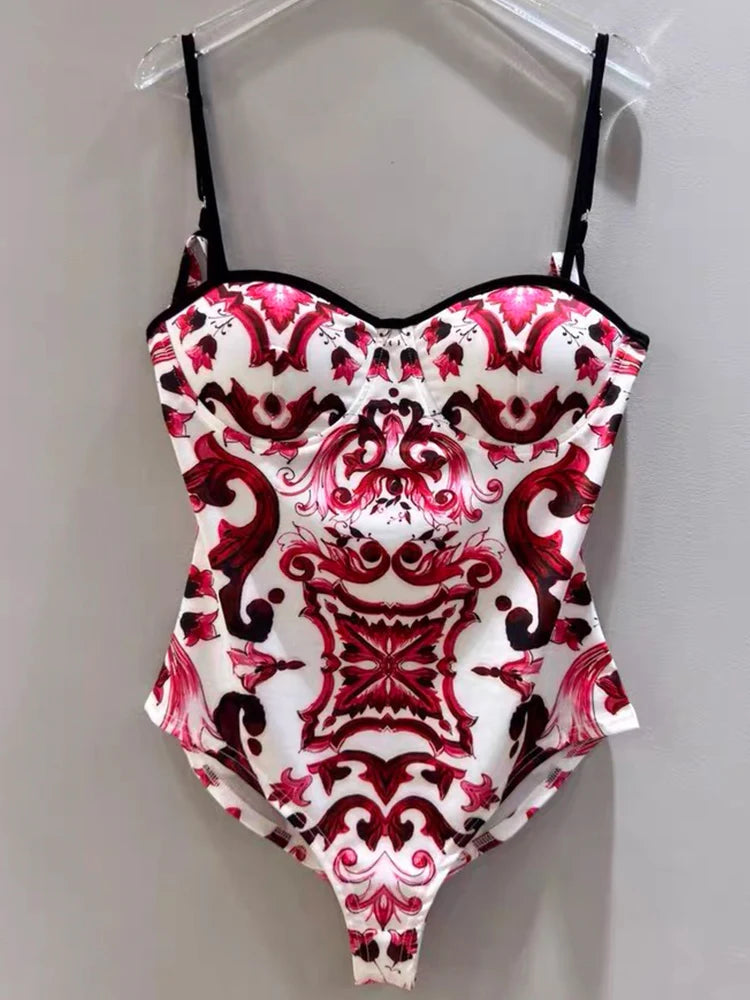 Retro Blue and White Porcelain Printing Swimsuit