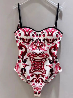 Retro Blue and White Porcelain Printing Swimsuit