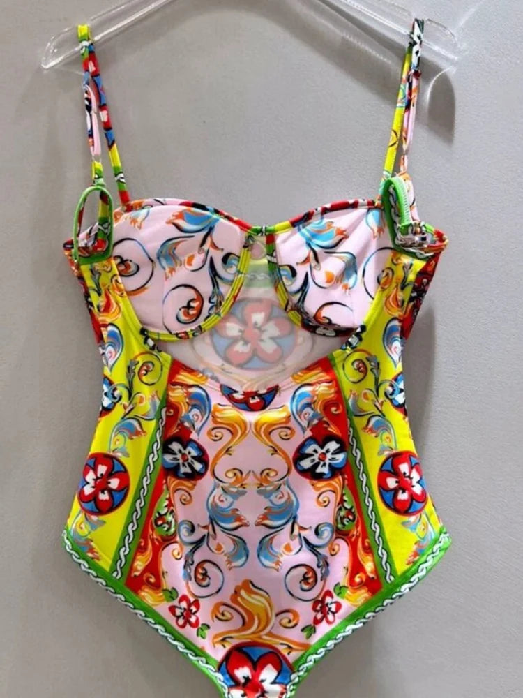 Retro Blue and White Porcelain Printing Swimsuit