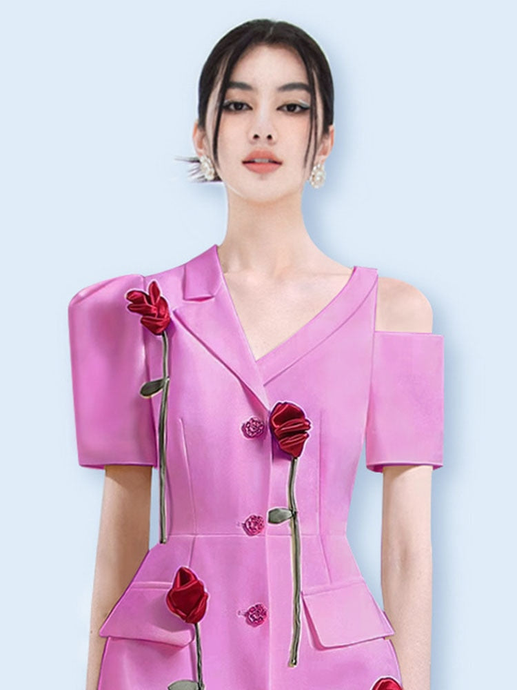 Flowers Notched Dress