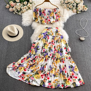 Runway Designer Floral Print Sexy 2 Piece