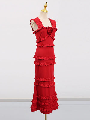 Square Collar Fungus Edge Fishtail Dress