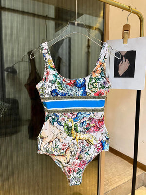 Retro Pattern Printed Personalized Swimsuit