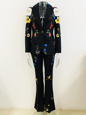 One Button Blazer Pants Set Two Piece Set