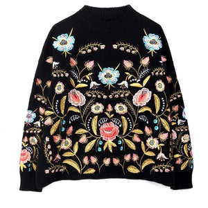 Vintage Pullover Embroidery Flowers Top