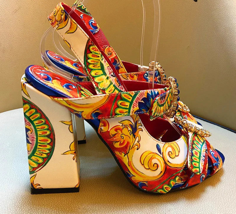 2025 Print Design Ladies High Heel Sandals