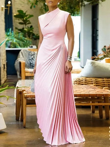 Solid Pleated Floor Length Dresses