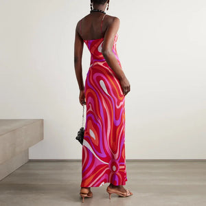 Vintage Pattern Print Spaghetti Strap Dress