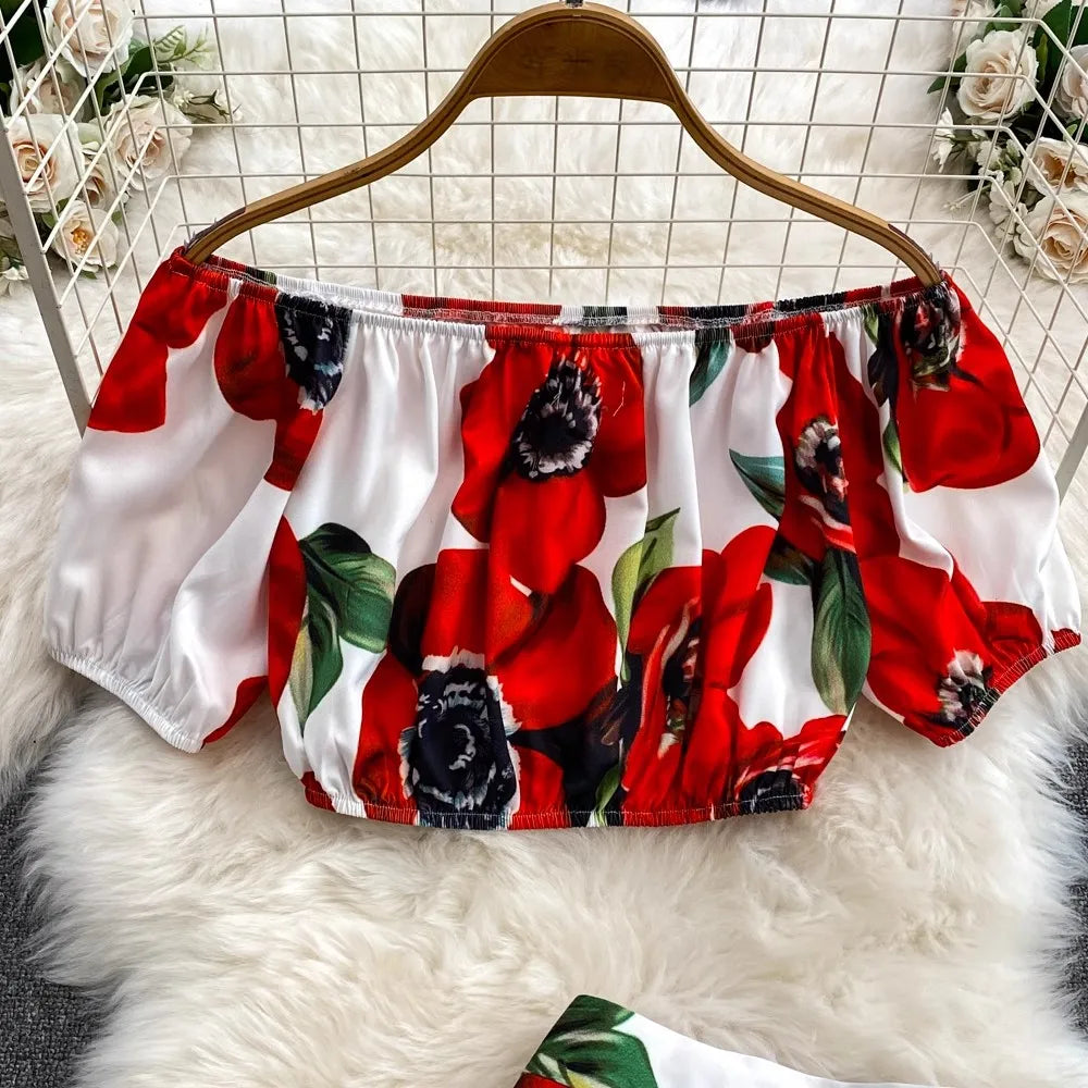 Runway Designer Floral Print Sexy 2 Piece