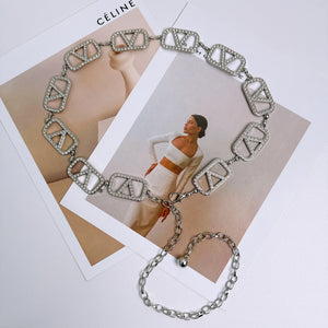 Design Adjustable Durable Retro Waist Chain Gold/Silver Carved Chain Belt