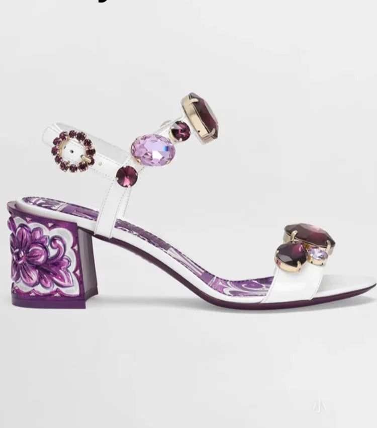 Bohemia Rhinestone Thick Heel Sandals