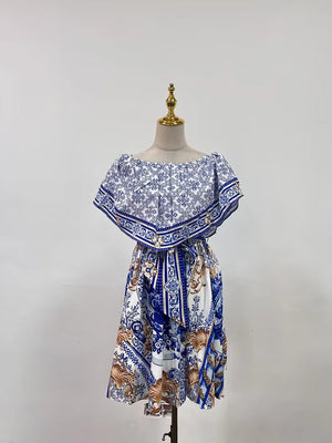 Chic Spliced Hollow Out Printed Mini Dress