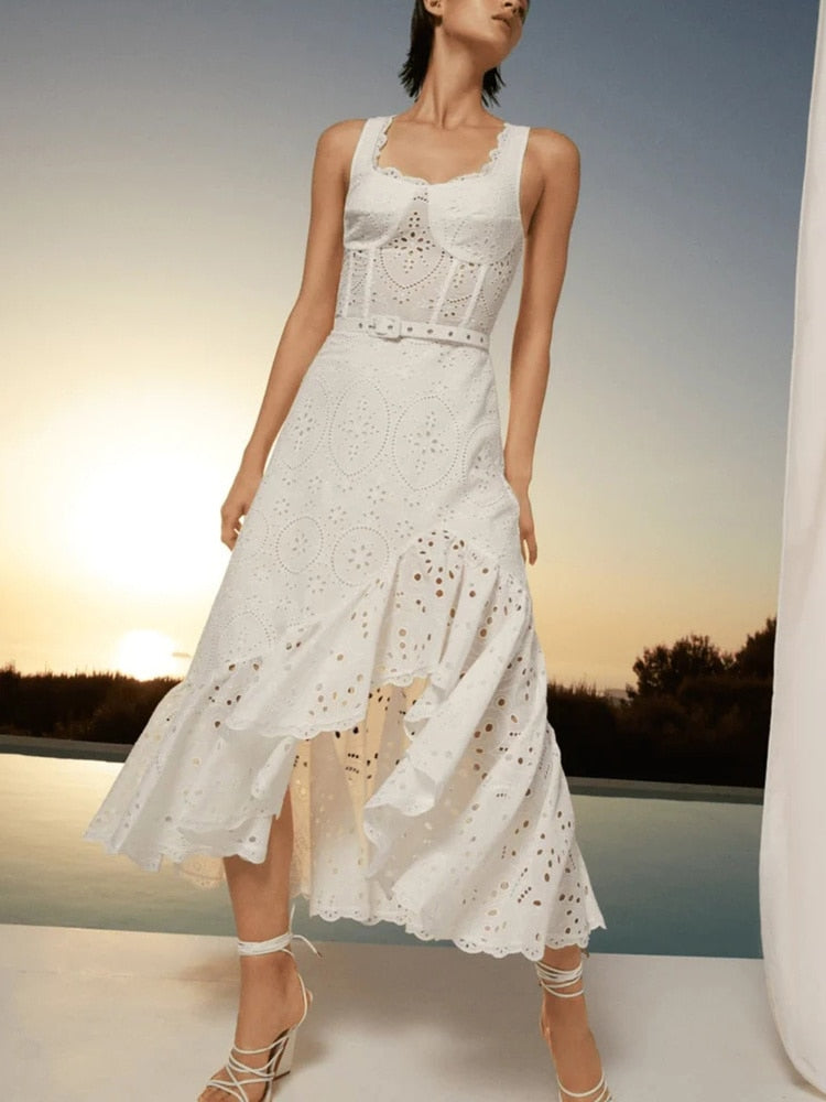 Embroidery Hollow Out Printing Dresses