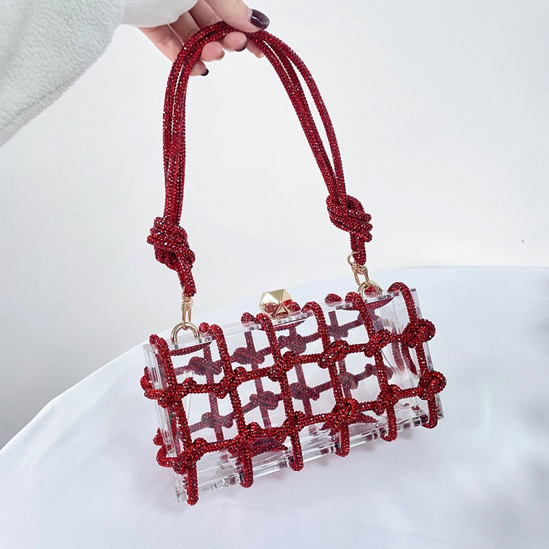 Crystal-Embellished Rope Acrylic Rhinestones Evening Luxury Clear Knot Bag