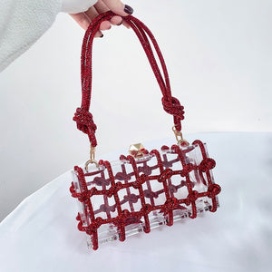 Crystal-Embellished Rope Acrylic Rhinestones Evening Luxury Clear Knot Bag