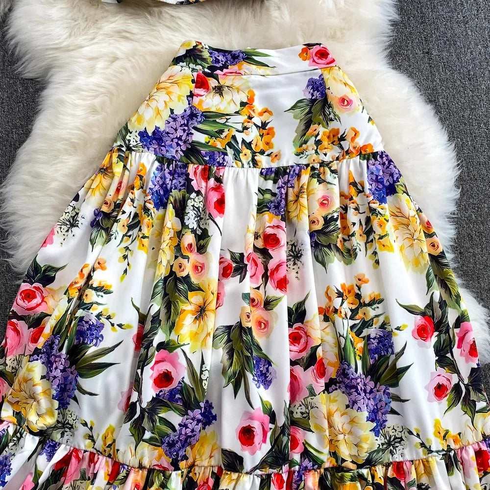 Runway Designer Floral Print Sexy 2 Piece