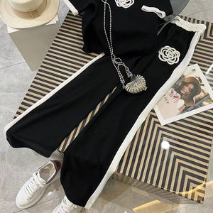 Two Piece Set Wide Leg Pants Print T Shirt Suits