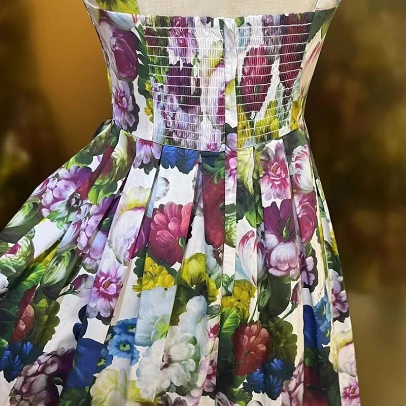 100% Cotton High Quality Flower Sicily Floral-Print Runway Dresses