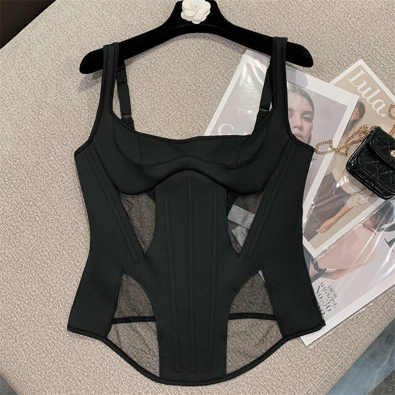 Hollow Out Mesh Patchwork Tops