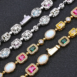 Rainbow Geometric Bling CZ Stone Chain Necklace