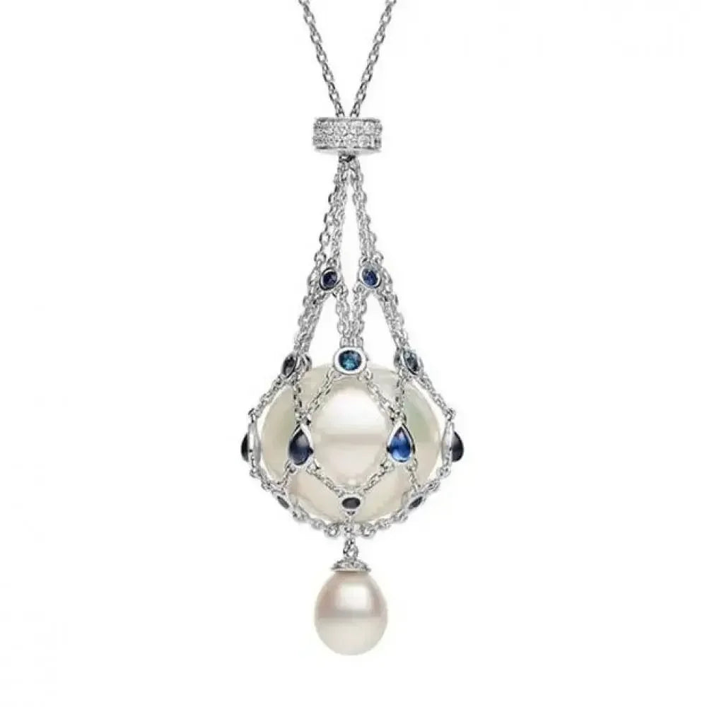 Metal Pearl Gemstone Lavalier Pendant Interchangeable Crystal Holder Cage Necklace Adjustable Chain