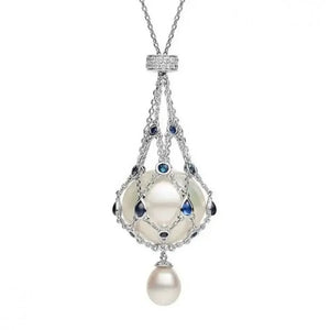 Metal Pearl Gemstone Lavalier Pendant Interchangeable Crystal Holder Cage Necklace Adjustable Chain