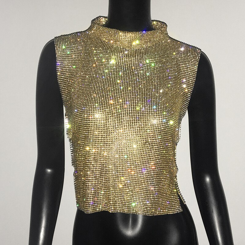 Rhinestone Backless Party Crop Top