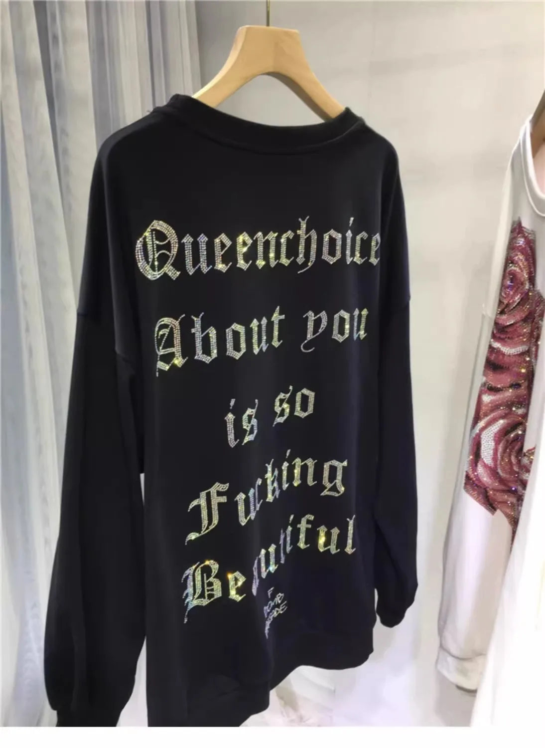 Oversized Rhinestone Light Luxury Rose Pull-over