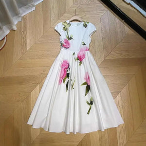 Elegant Floral Long White Dresses