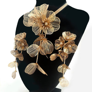 Gold Color Flower Necklace and Earring