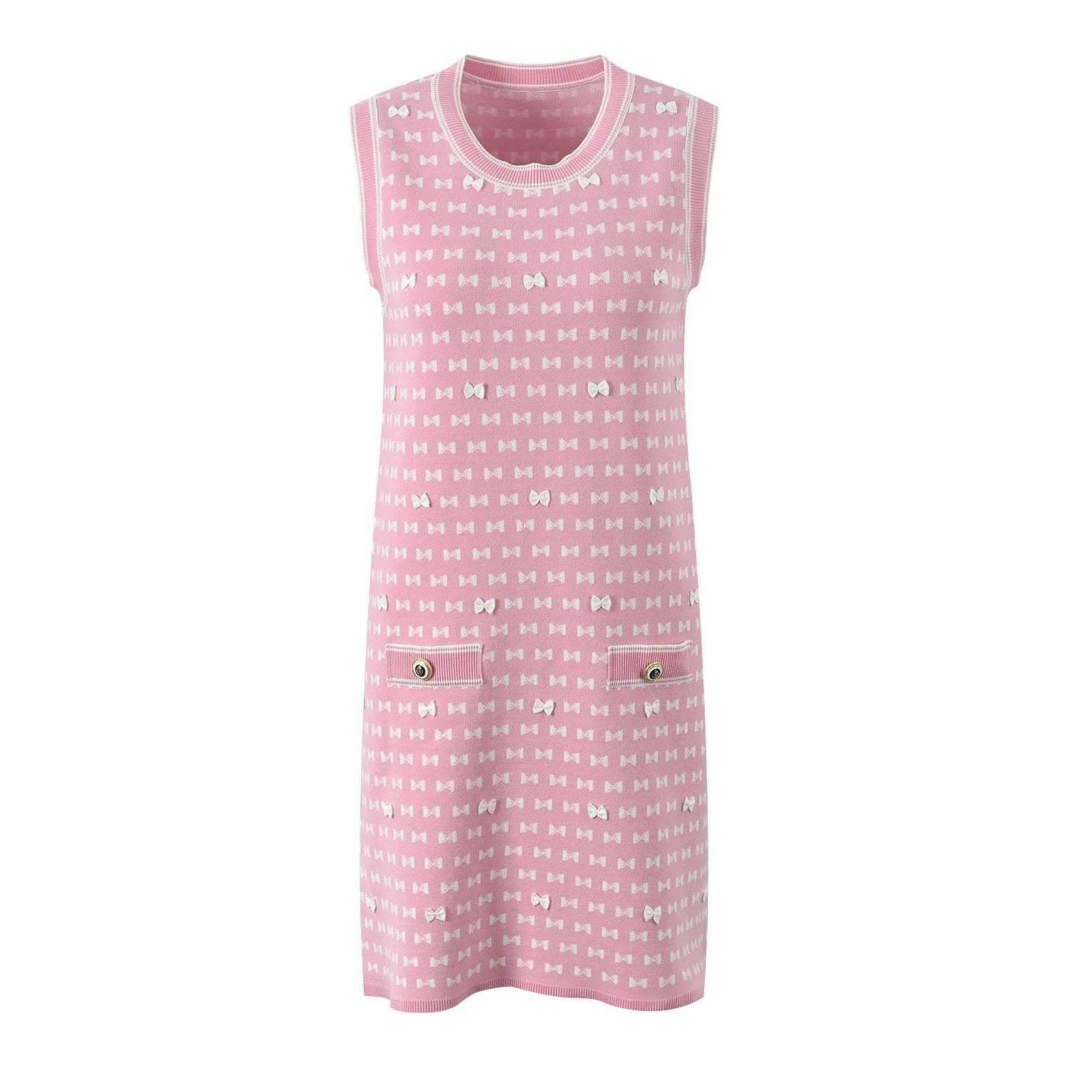 Bowknot Patterns Sleeveless Knitting Sweater Dresses