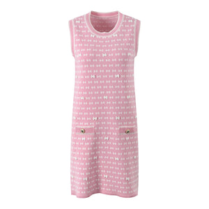 Bowknot Patterns Sleeveless Knitting Sweater Dresses