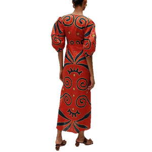 Floral Flower Color Stripes Printed Linen Dress
