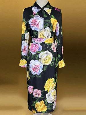 Retro Elegant Rose Print Pocket two-piece