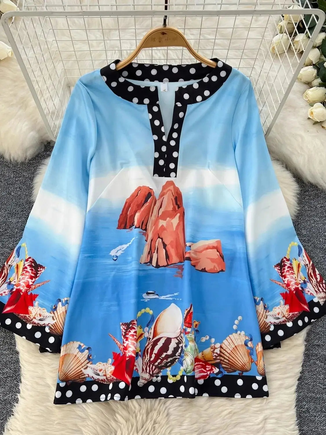Cartoon Rose Flower Print Beach Short Dresses