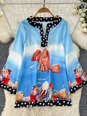 Cartoon Rose Flower Print Beach Short Dresses