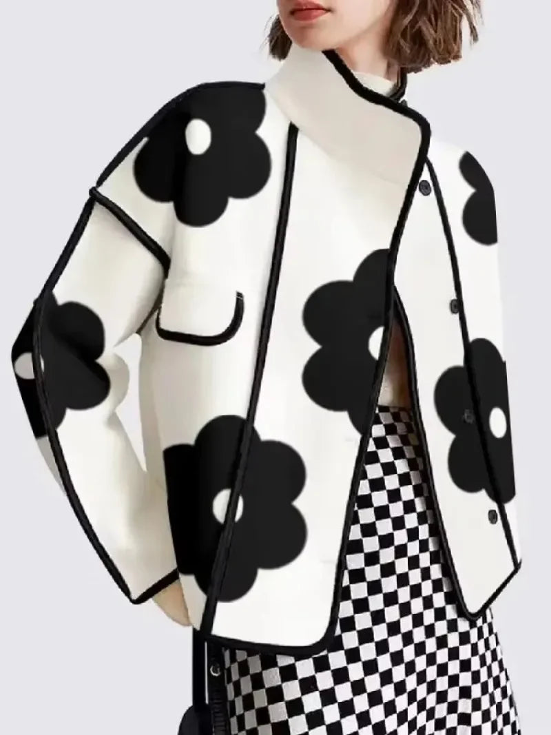 Spring Autumn Floral Printed Split-back Long Skirts Long Sleeves Jackets