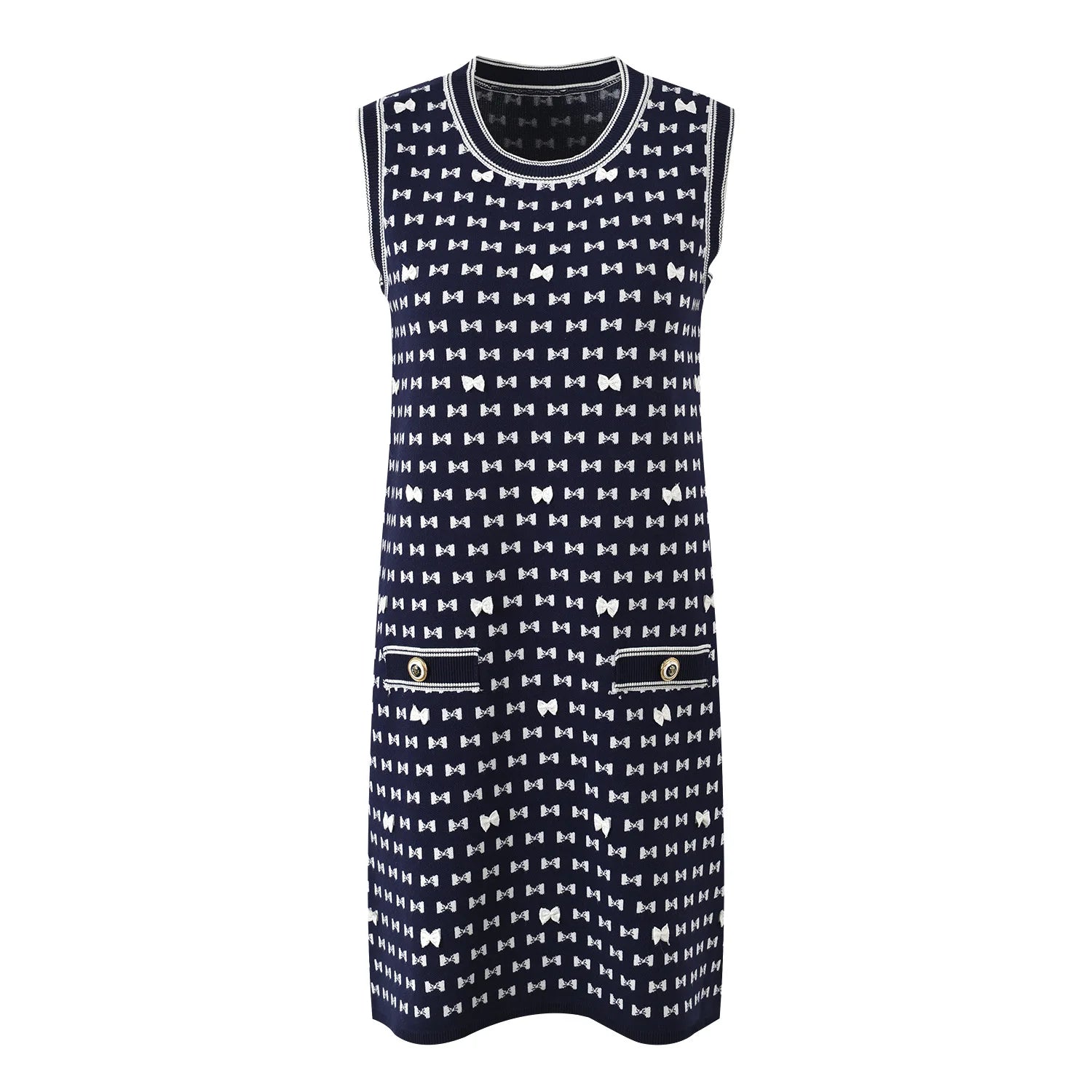 Bowknot Patterns Sleeveless Knitting Sweater Dresses
